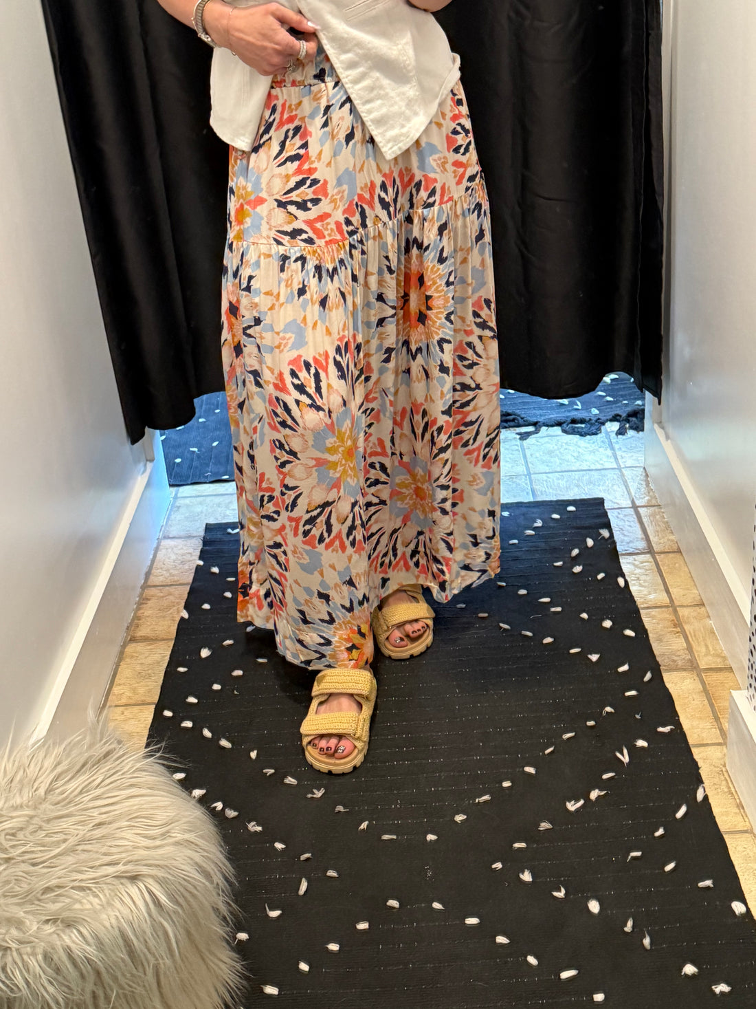 Orange & Blue Flower Maxi Skirt