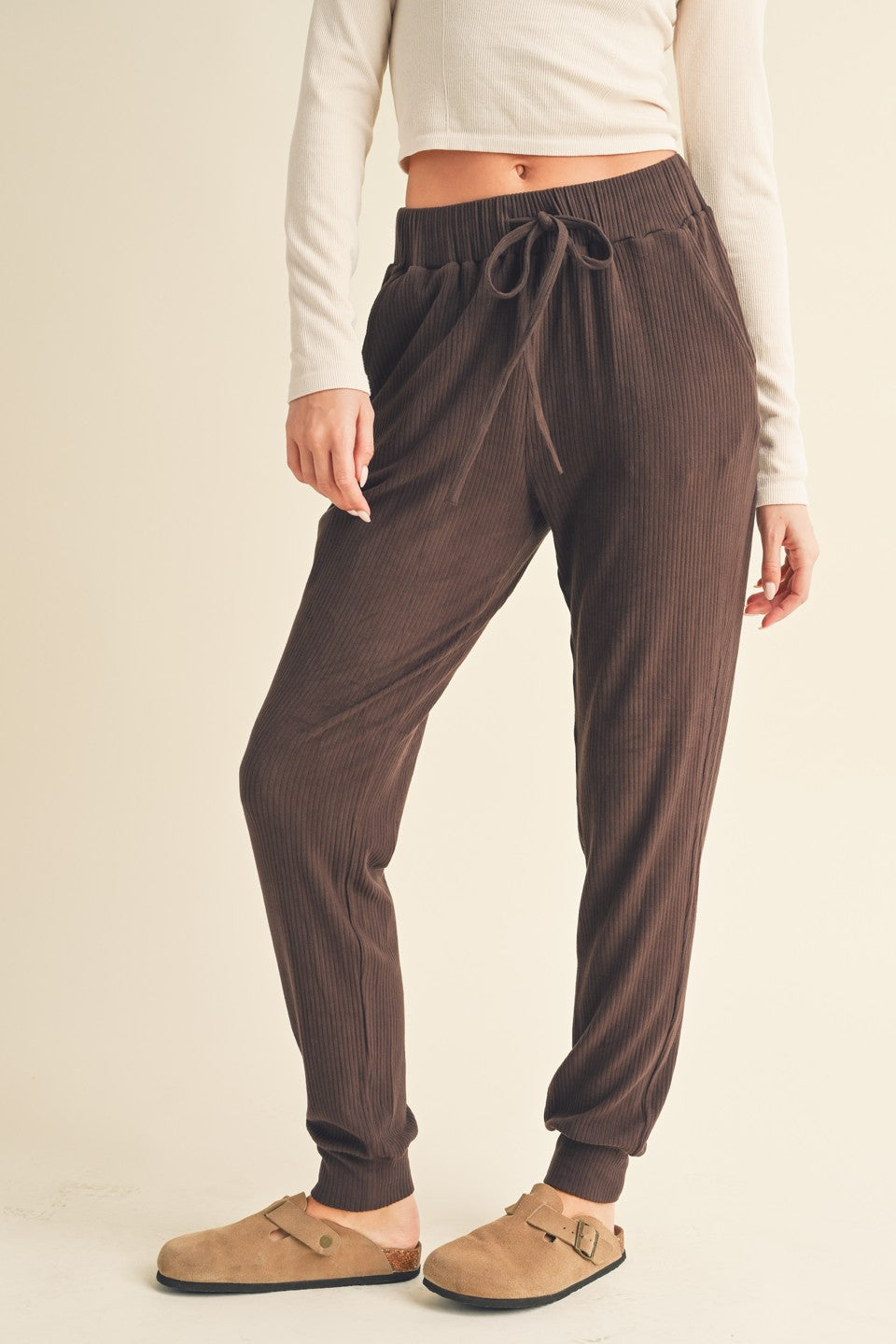 Brown Soft Brushed Rib Sweatpants