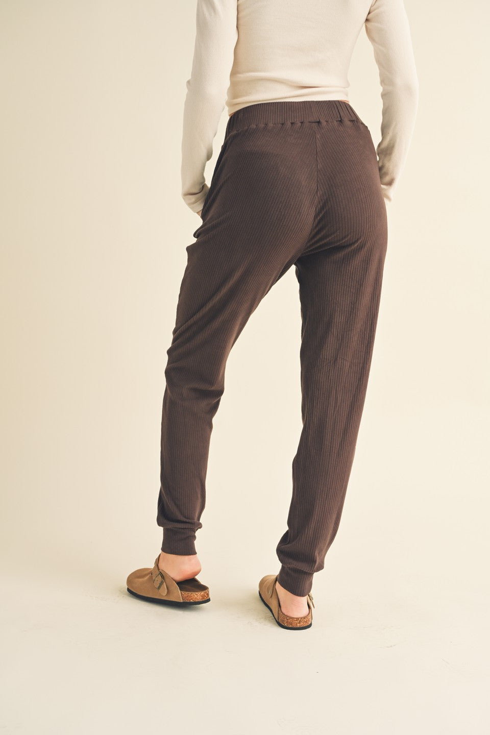 Brown Soft Brushed Rib Sweatpants