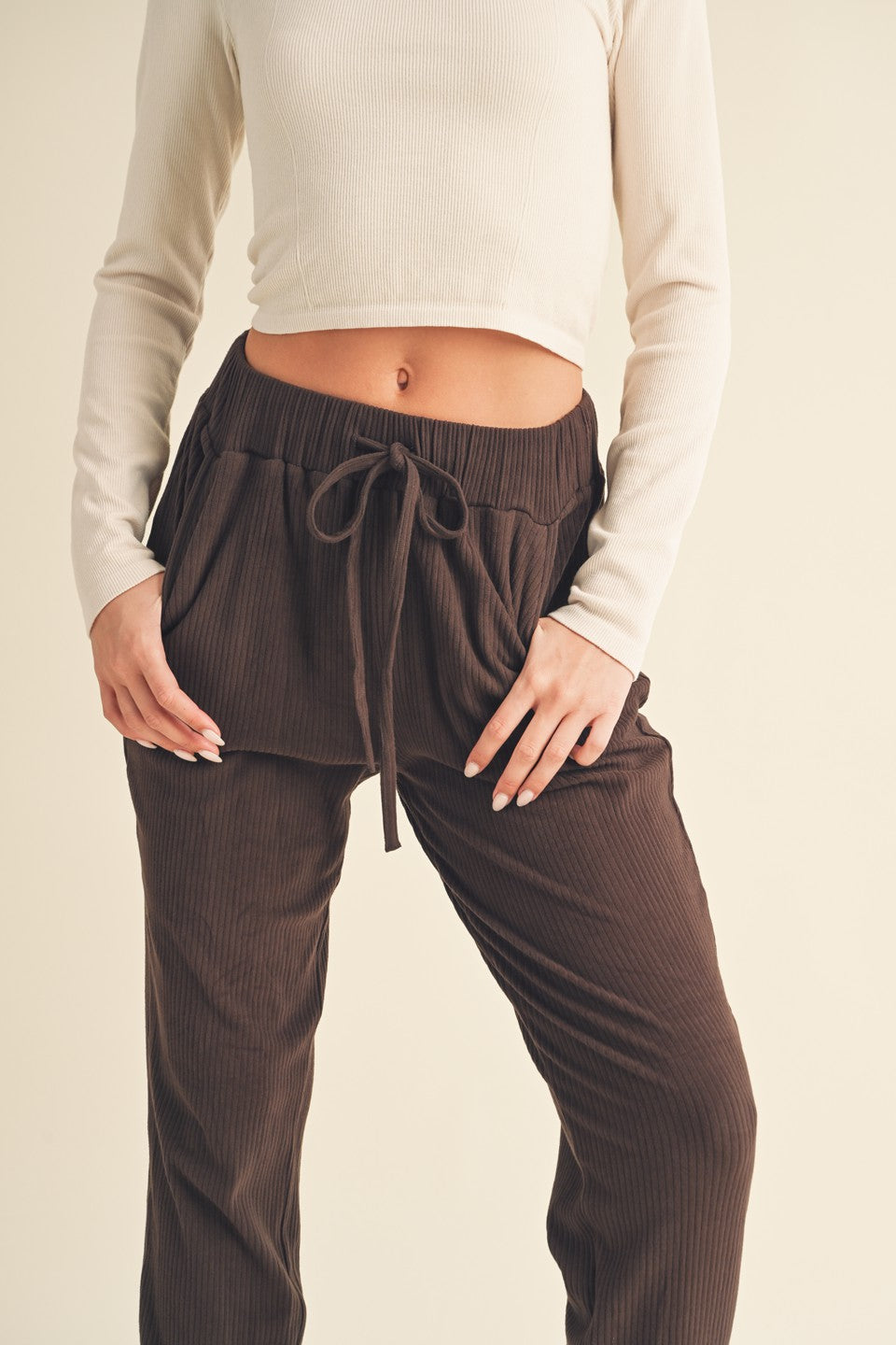 Brown Soft Brushed Rib Sweatpants