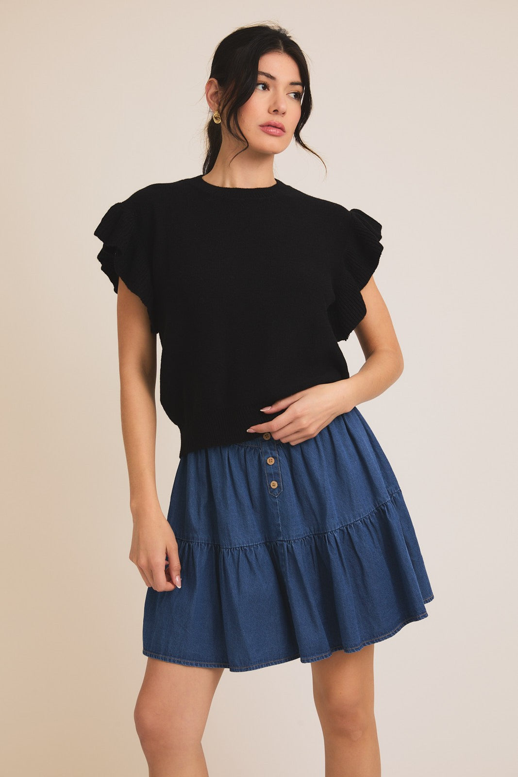 Black Flutter Sleeve Top