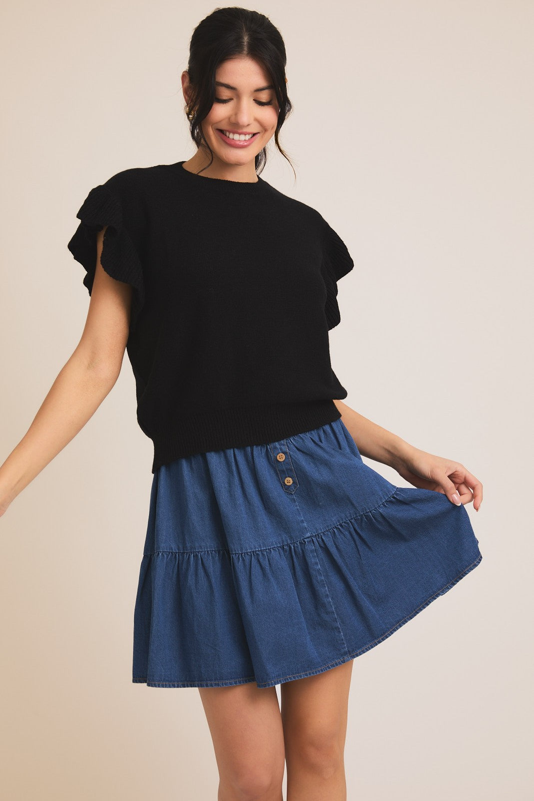 Black Flutter Sleeve Top