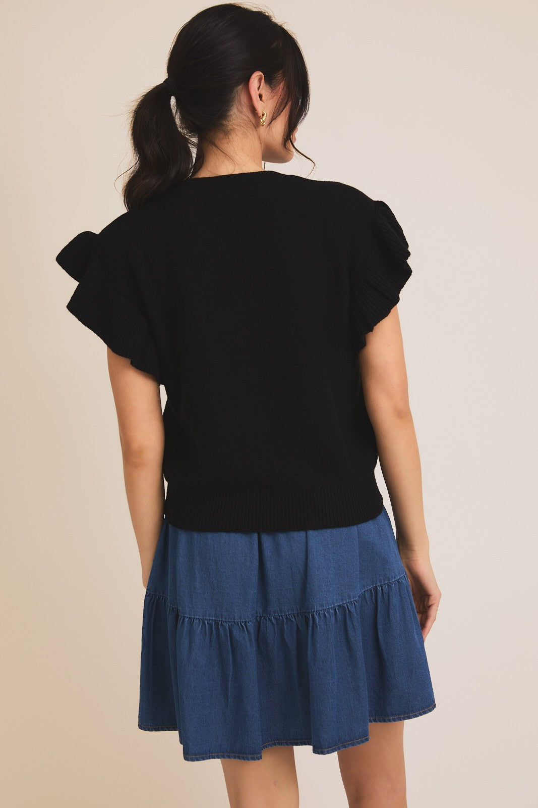 Black Flutter Sleeve Top
