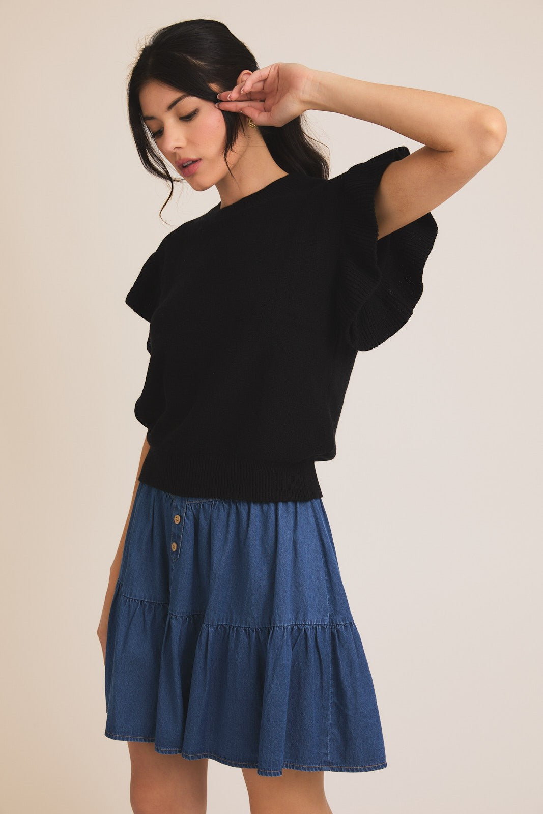 Black Flutter Sleeve Top
