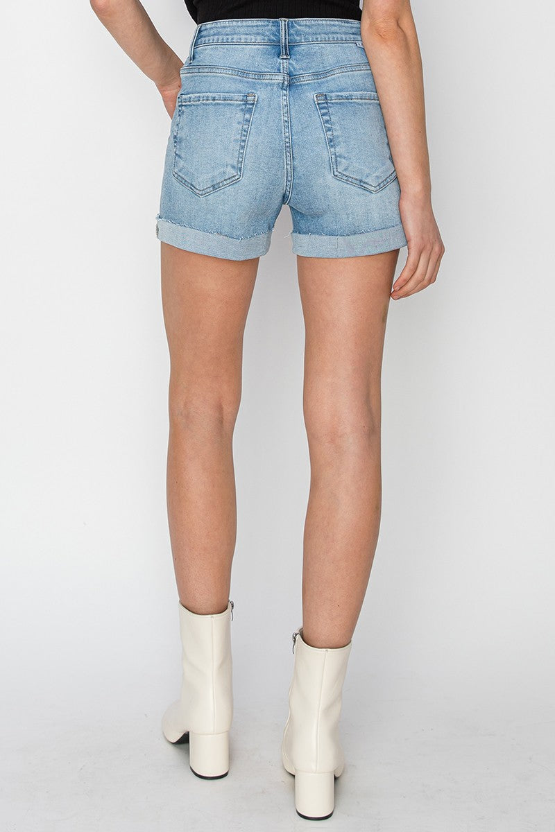 Cuffed Light Denim Shorts