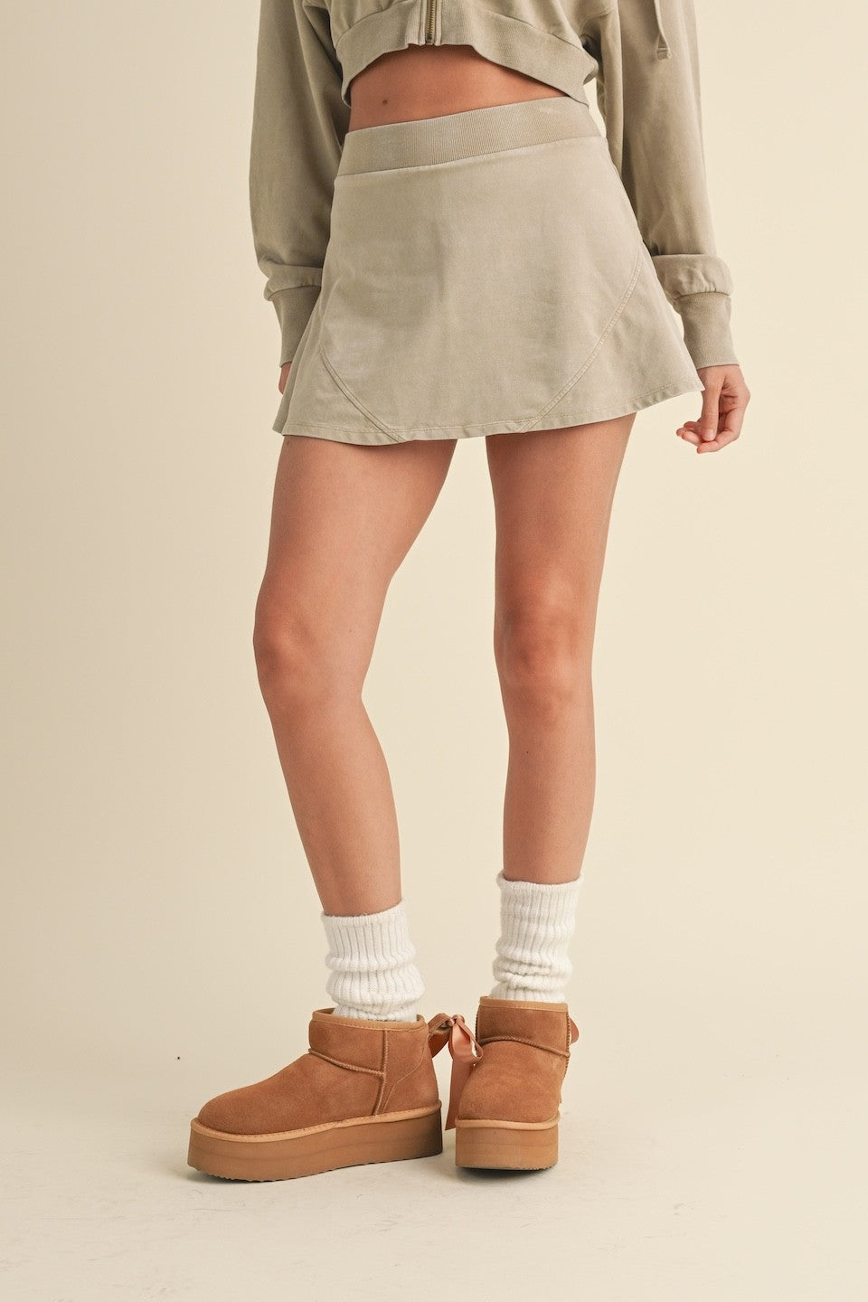 Beige Mineral Wash Skort