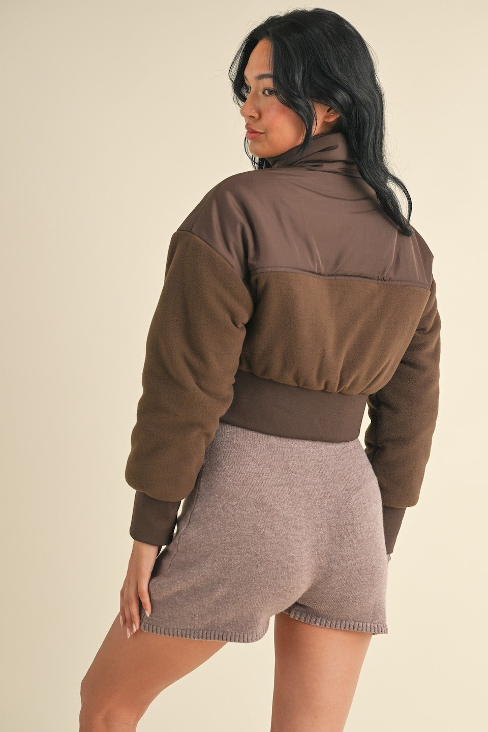 Chocolate Fleece Crop Jacket
