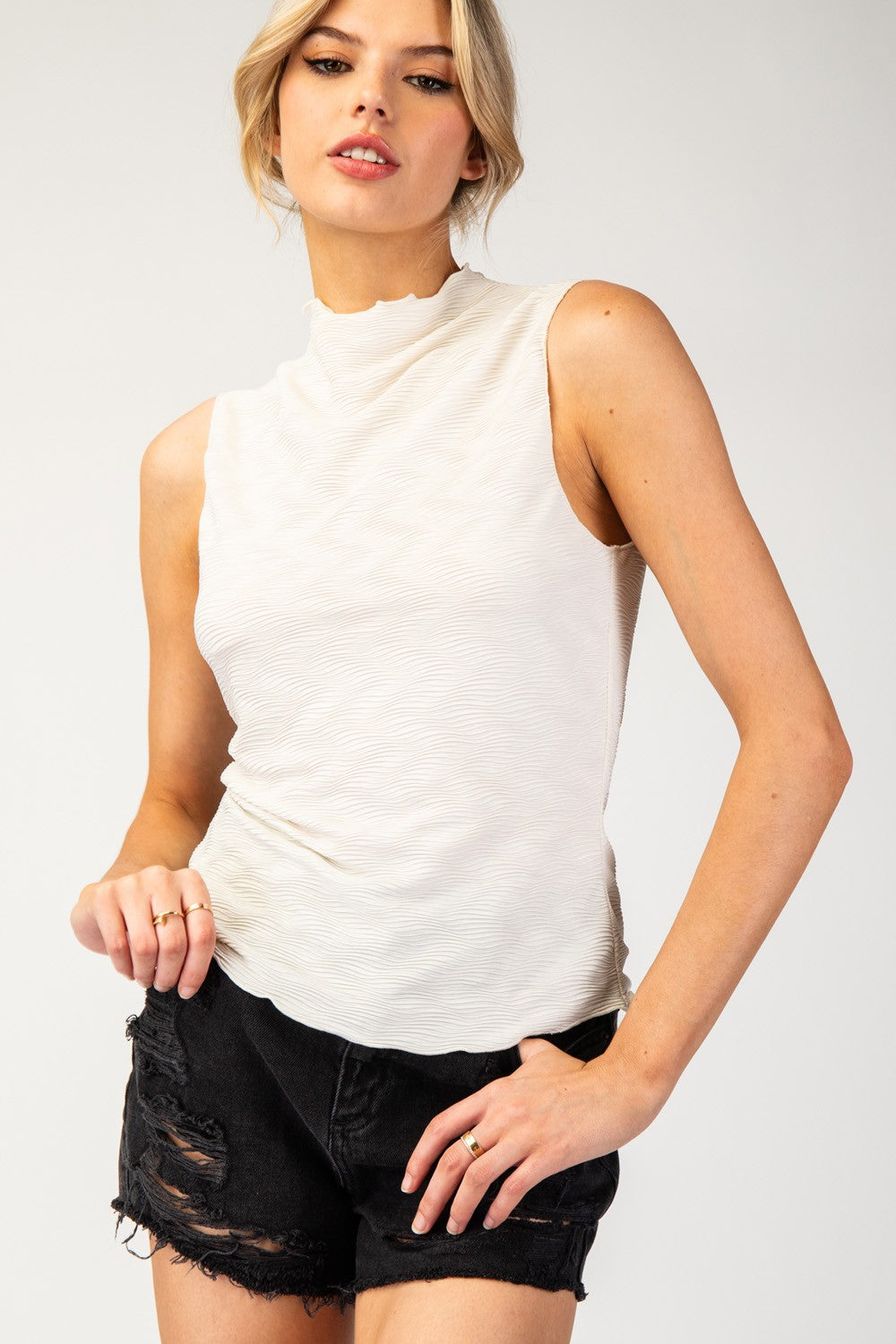 Textured Mock Neck Top
