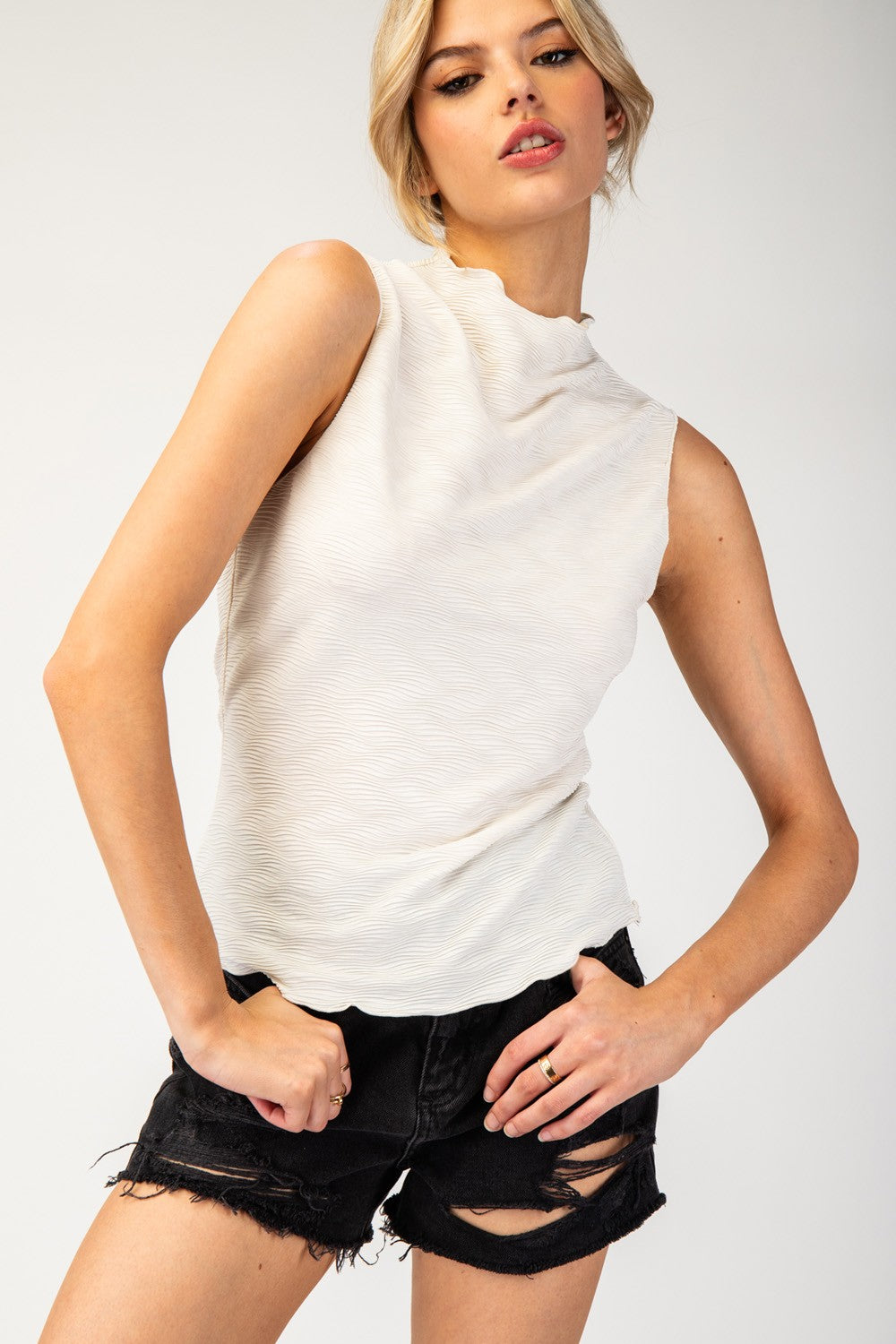 Textured Mock Neck Top