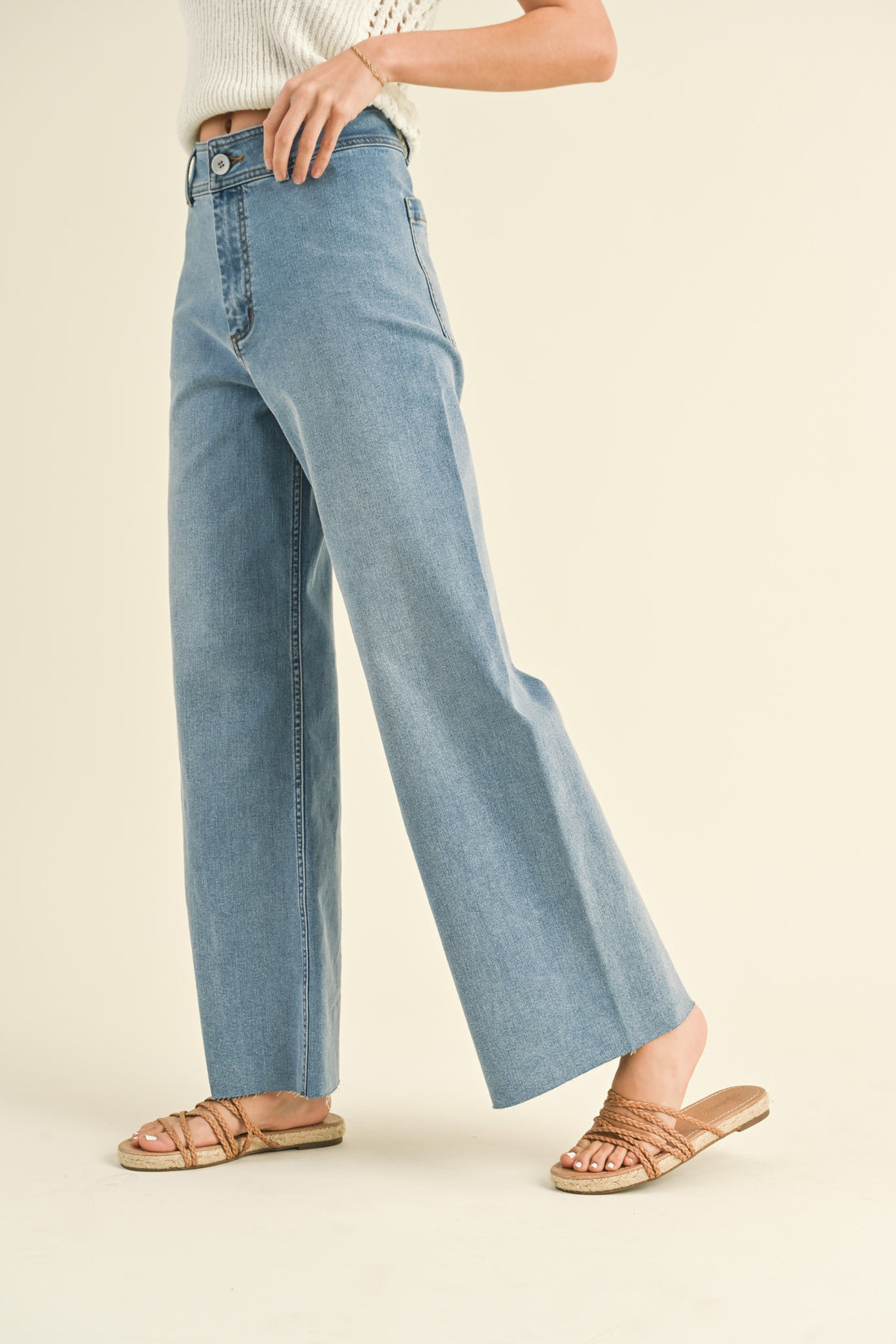 Light Denim Straight Wide Leg Pant