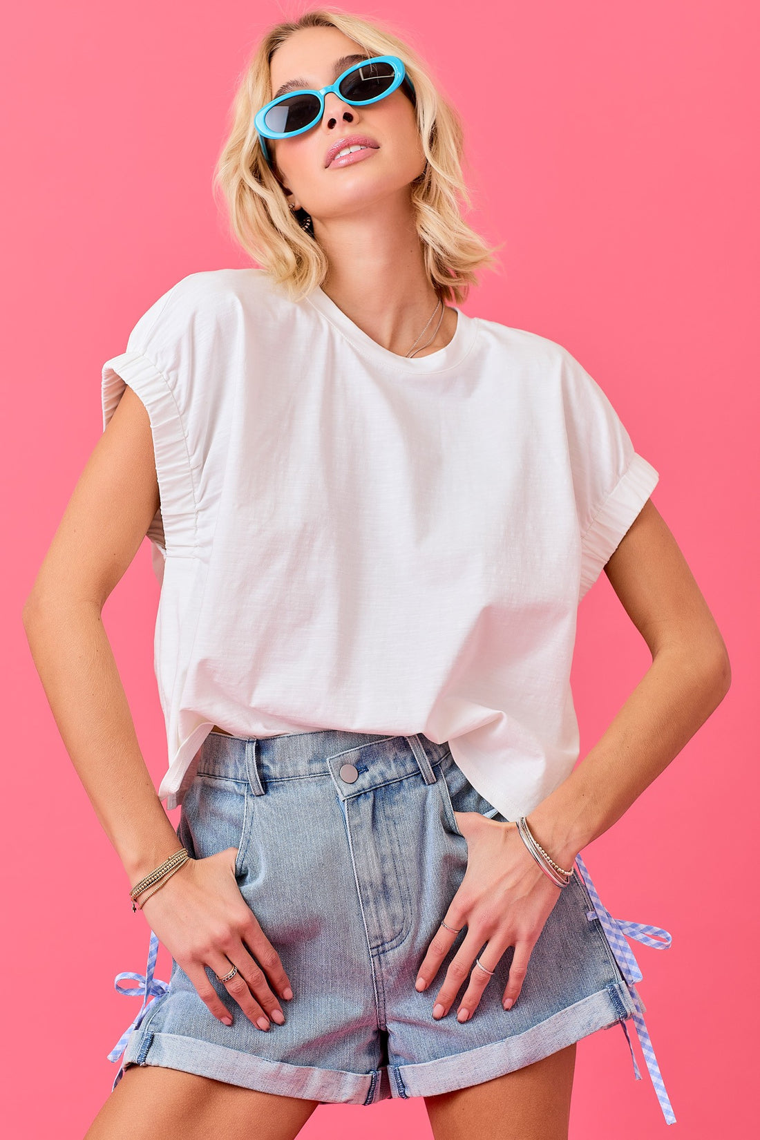 White Detailed Sleeve Top