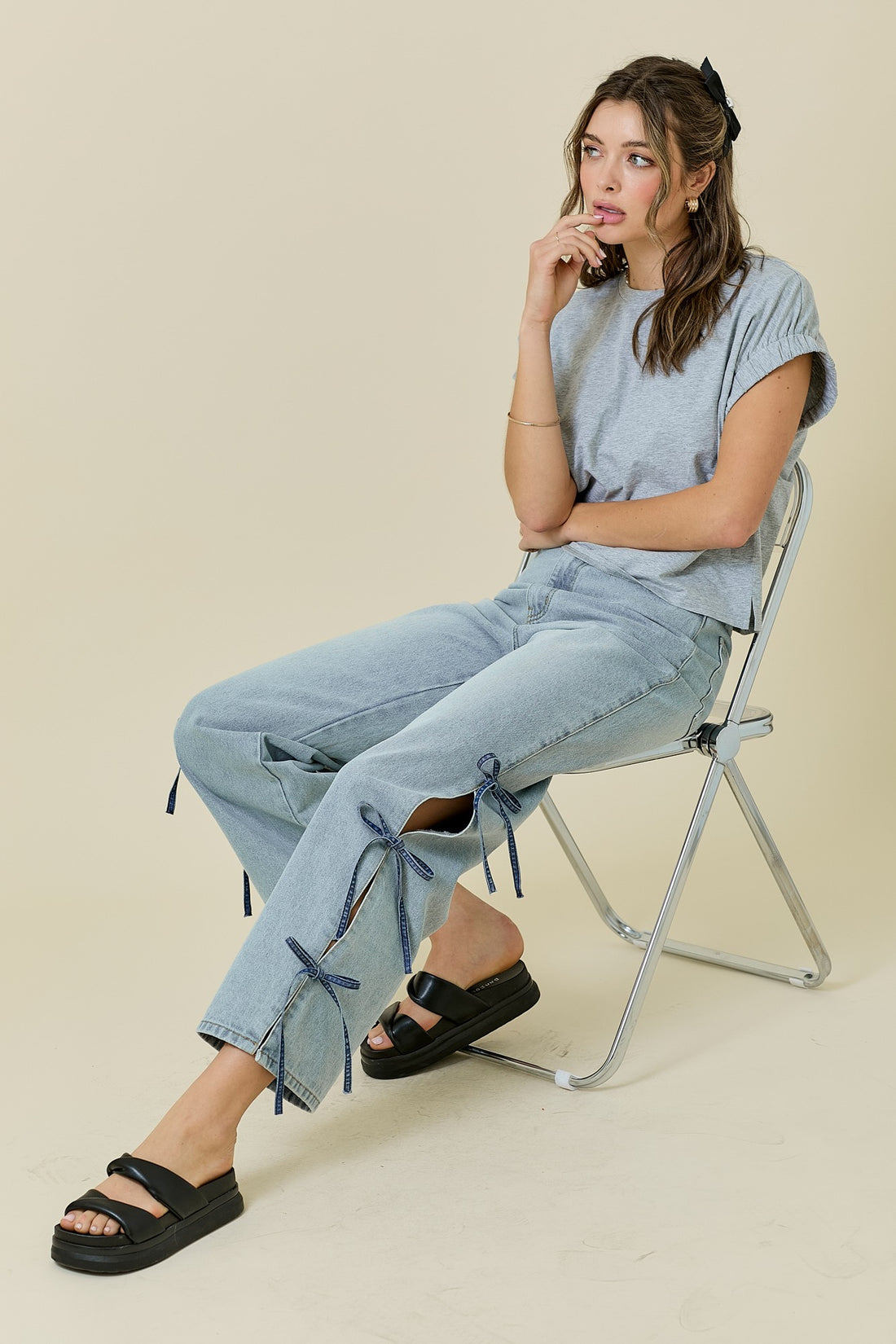 Grey Detailed Sleeve Top