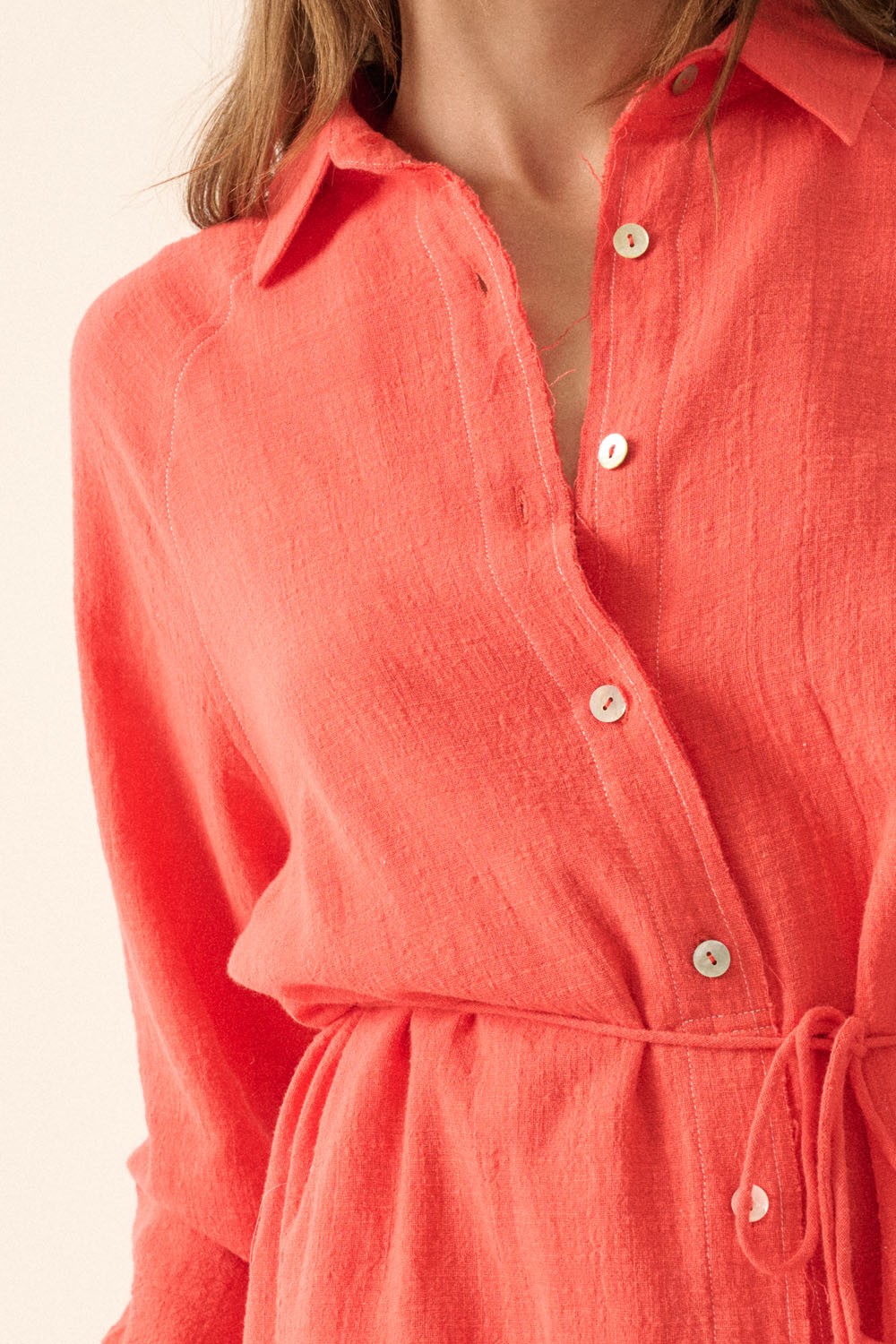 Coral Button Romper Dress