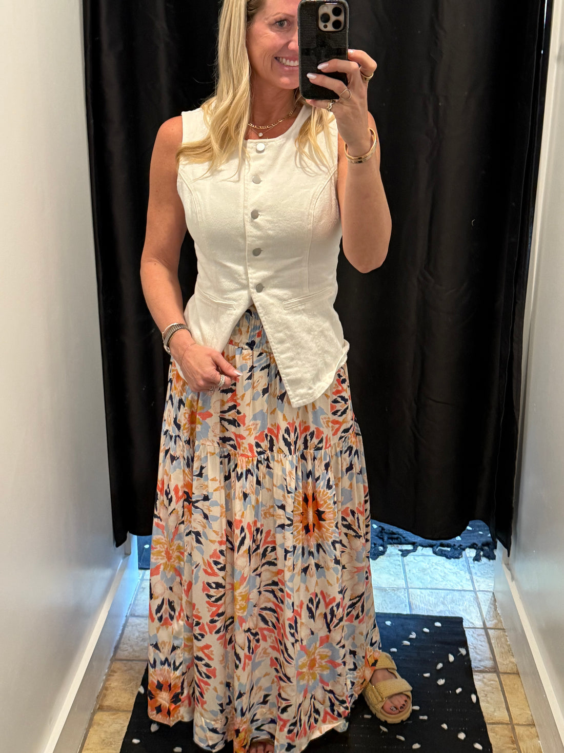 Orange & Blue Flower Maxi Skirt