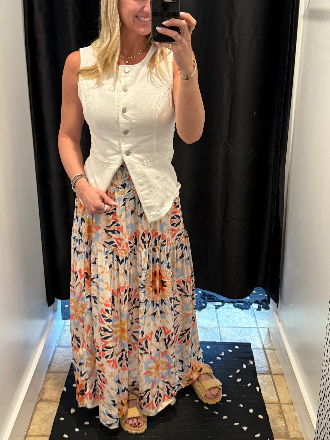 Orange & Blue Flower Maxi Skirt
