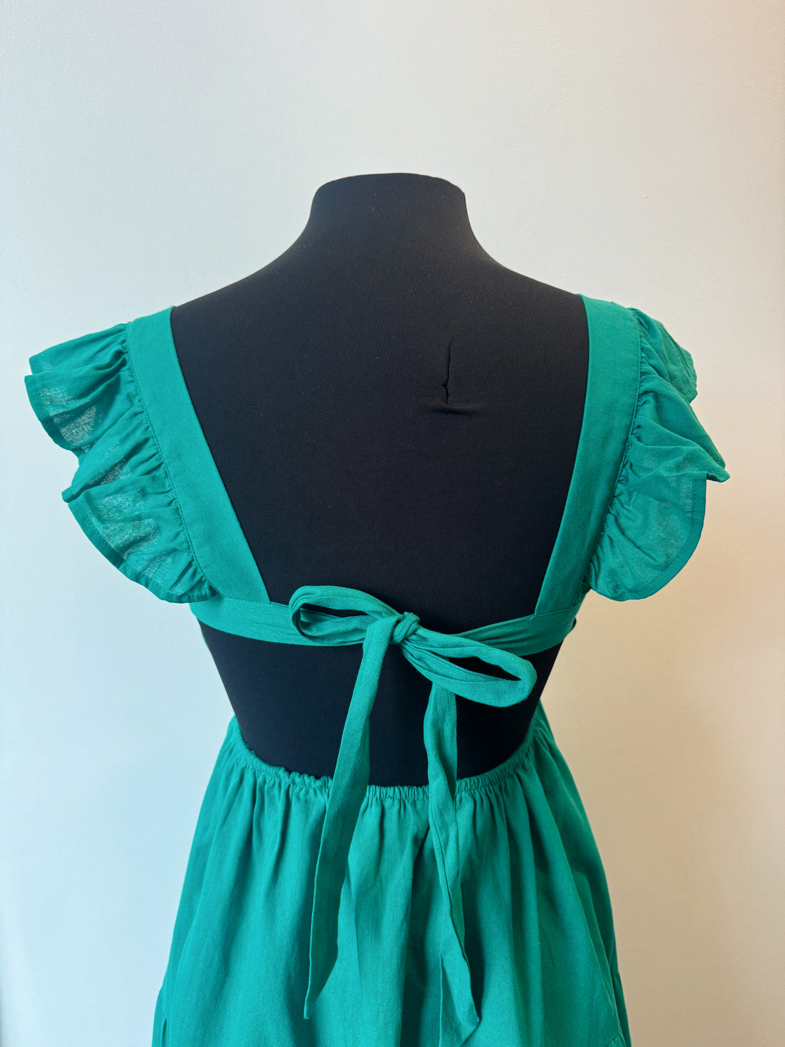 Green Ruffle Sleeve Open Back Midi Dress