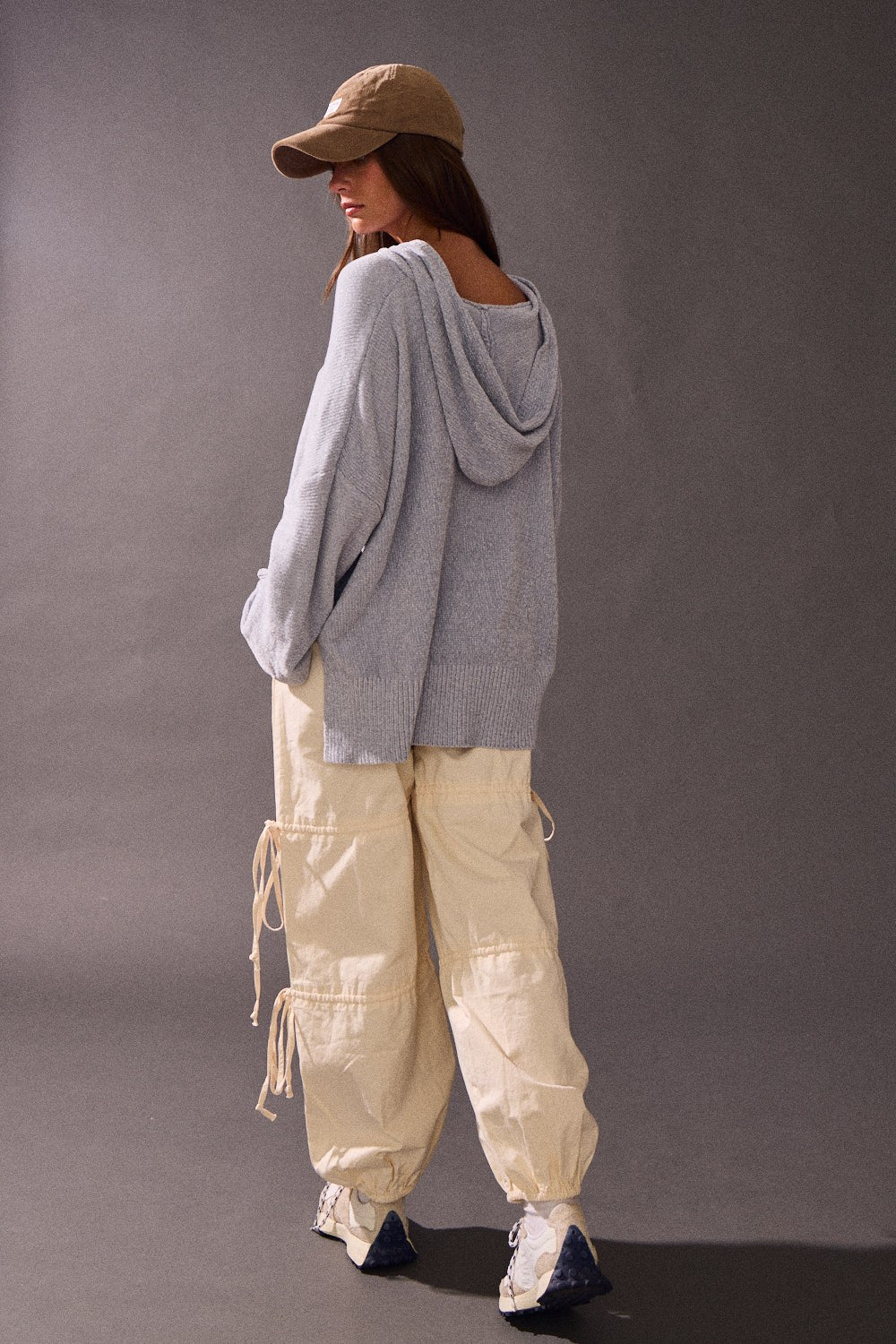 Blue Loose Fit 1/4 Button-Up Hoodie