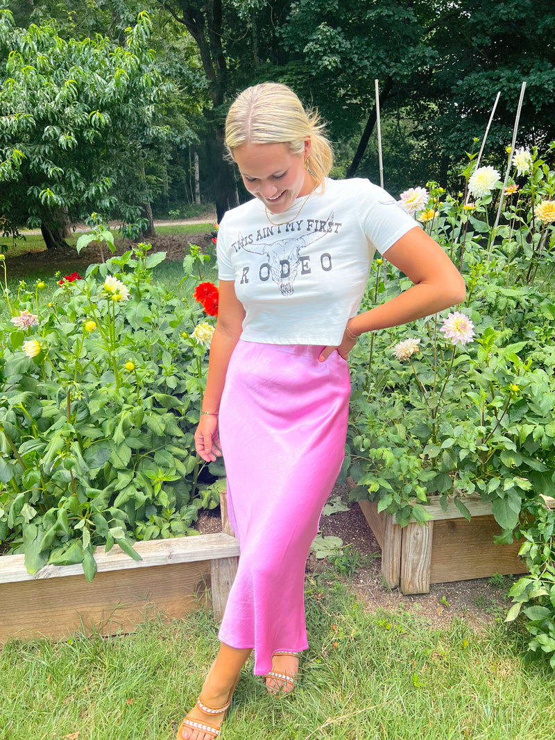 Hot Pink Midi Skirt with Elastic Waistband