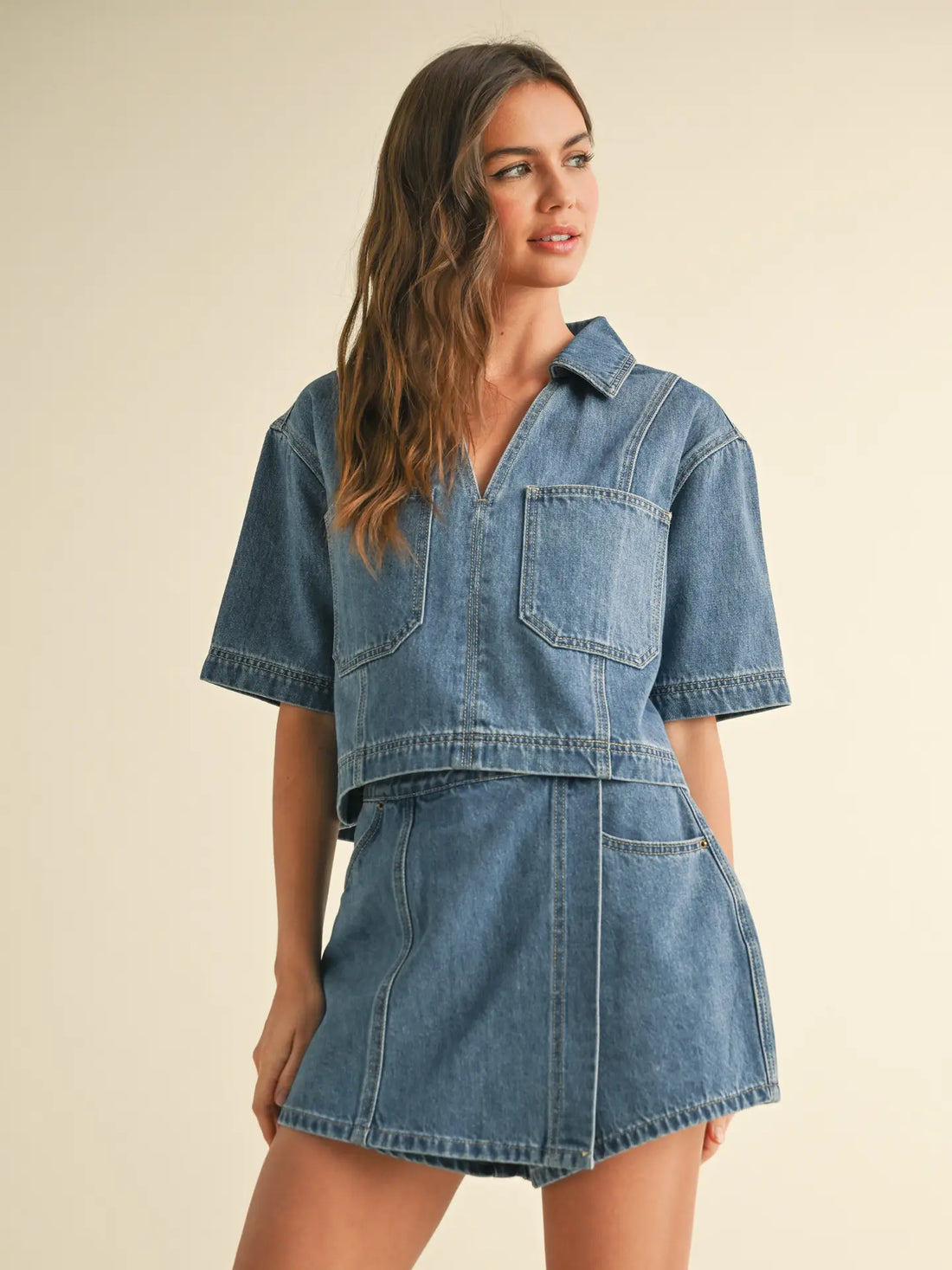 Daydreaming Denim Collar Top