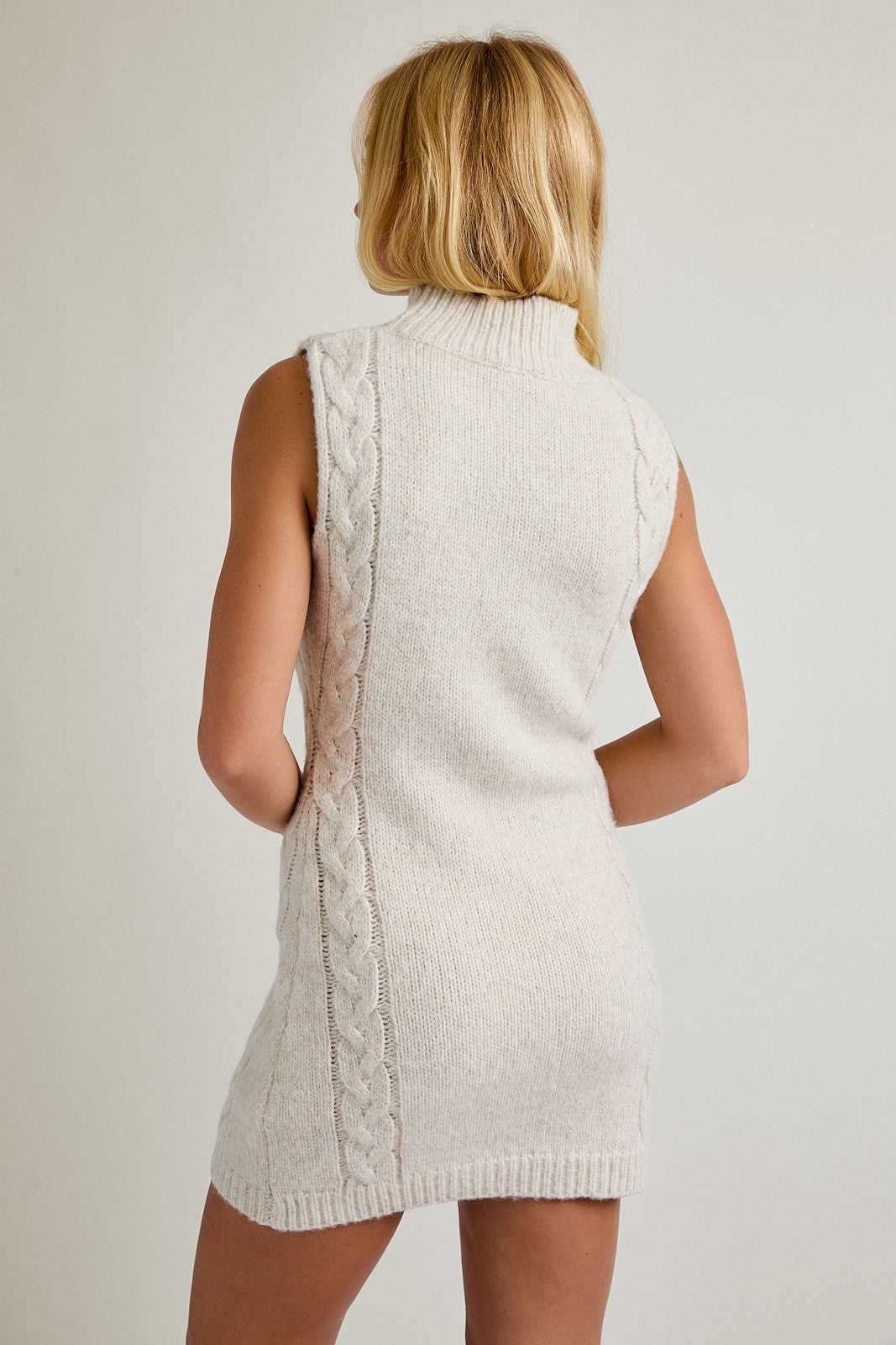 Cream Cable Sleeveless Mock Neck Mini Dress