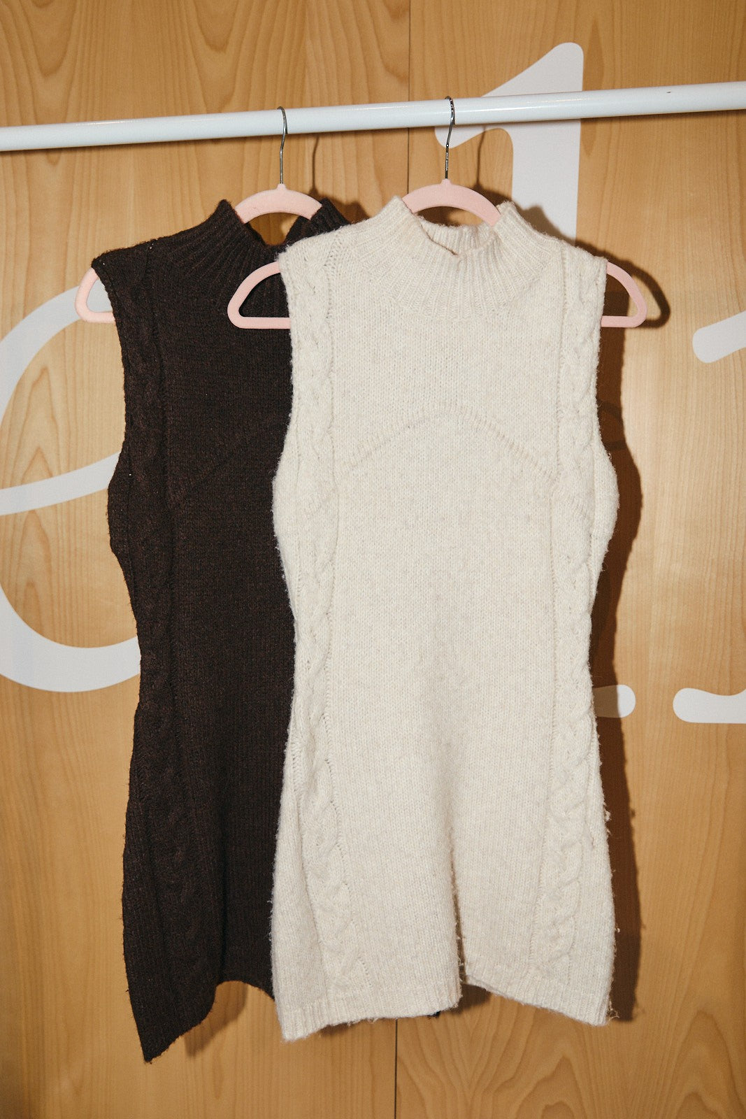 Cream Cable Sleeveless Mock Neck Mini Dress