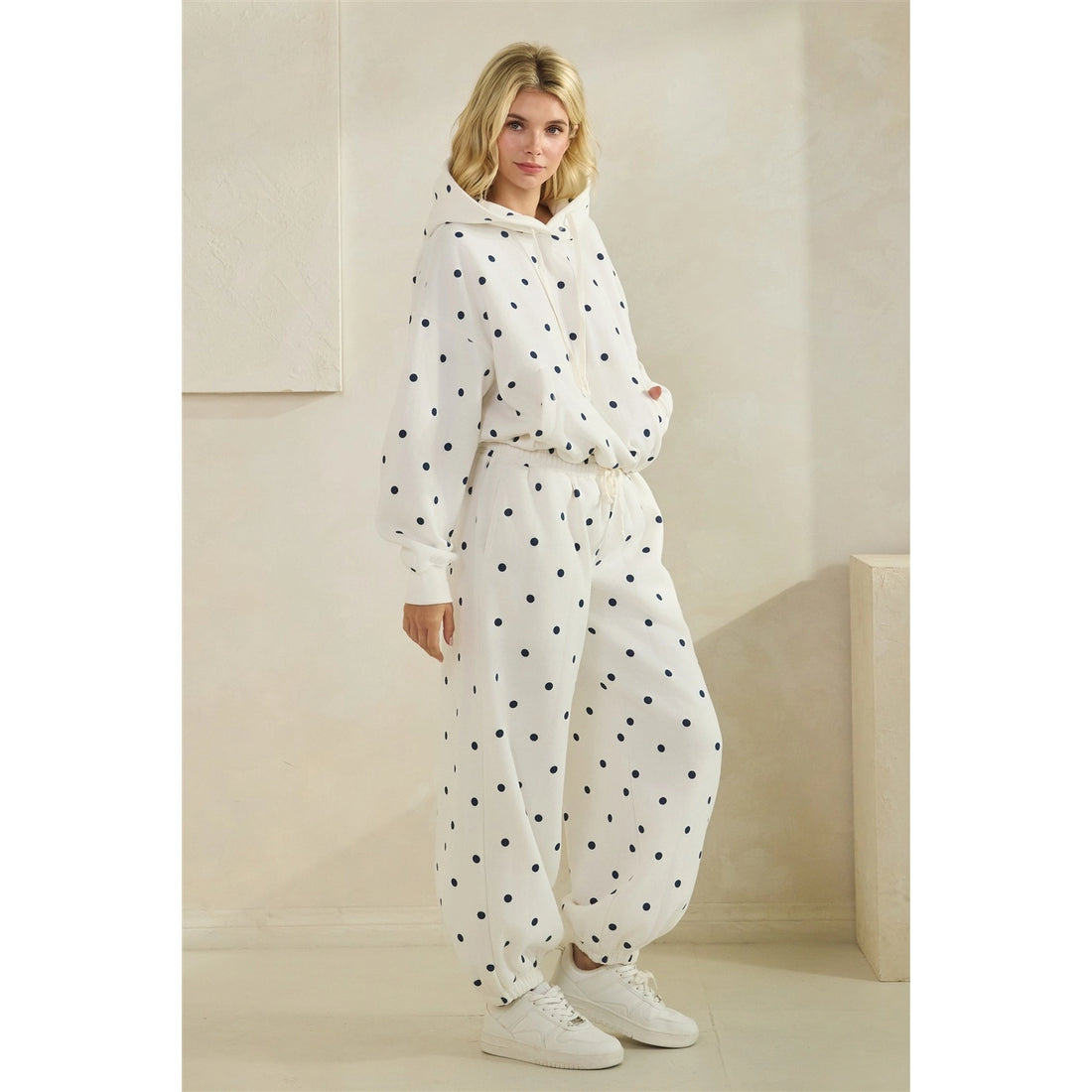 Navy Polka Dot Hoodie (set)