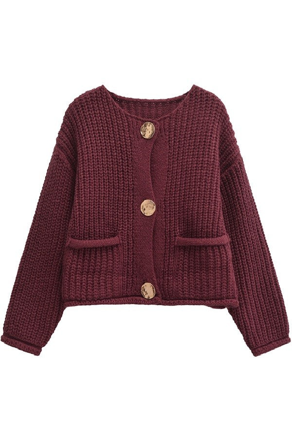 Solid Sweater Jacket - burgundy