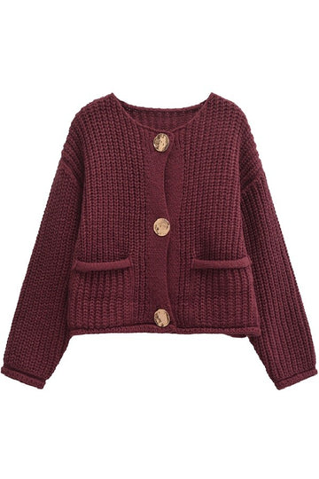 Solid Sweater Jacket - burgundy