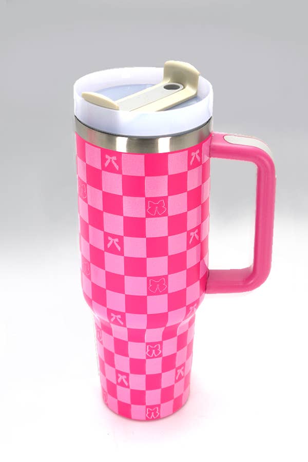 40oz STAINLESS STEEL TUMBLER ALL STYLES | TB40OZ: BOW CHECKER PINK