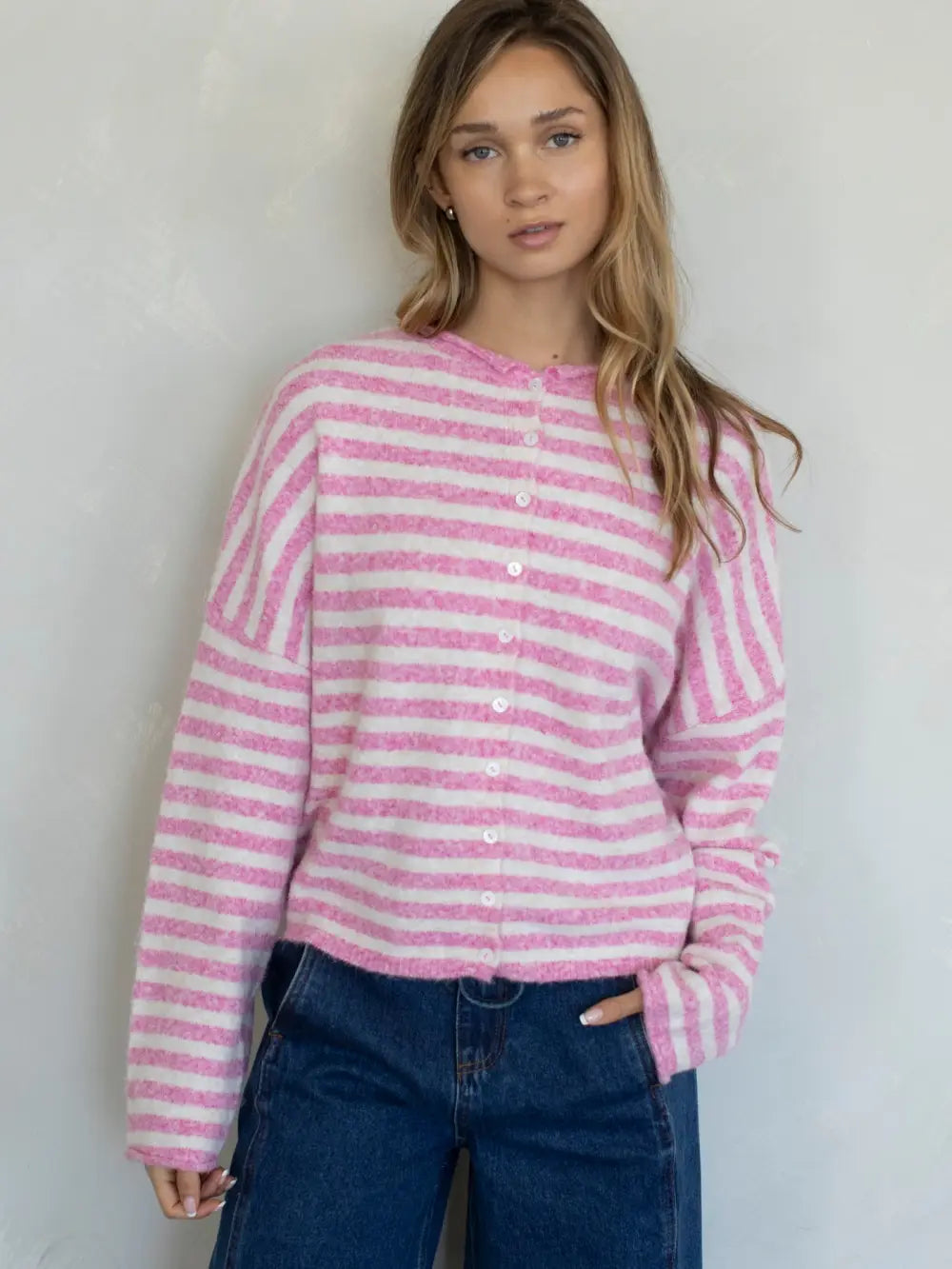 Striped Piper Cardigan: Bubblegum