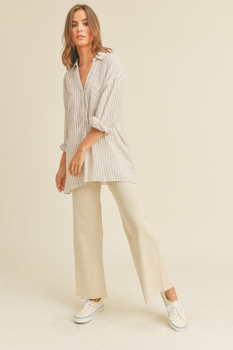 Tan Striped Button-up Shirt