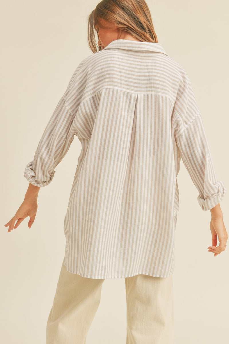 Tan Striped Button-up Shirt