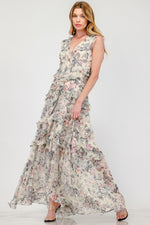 Tiered Ruffles Falling Floral Maxi