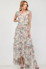 Tiered Ruffles Falling Floral Maxi