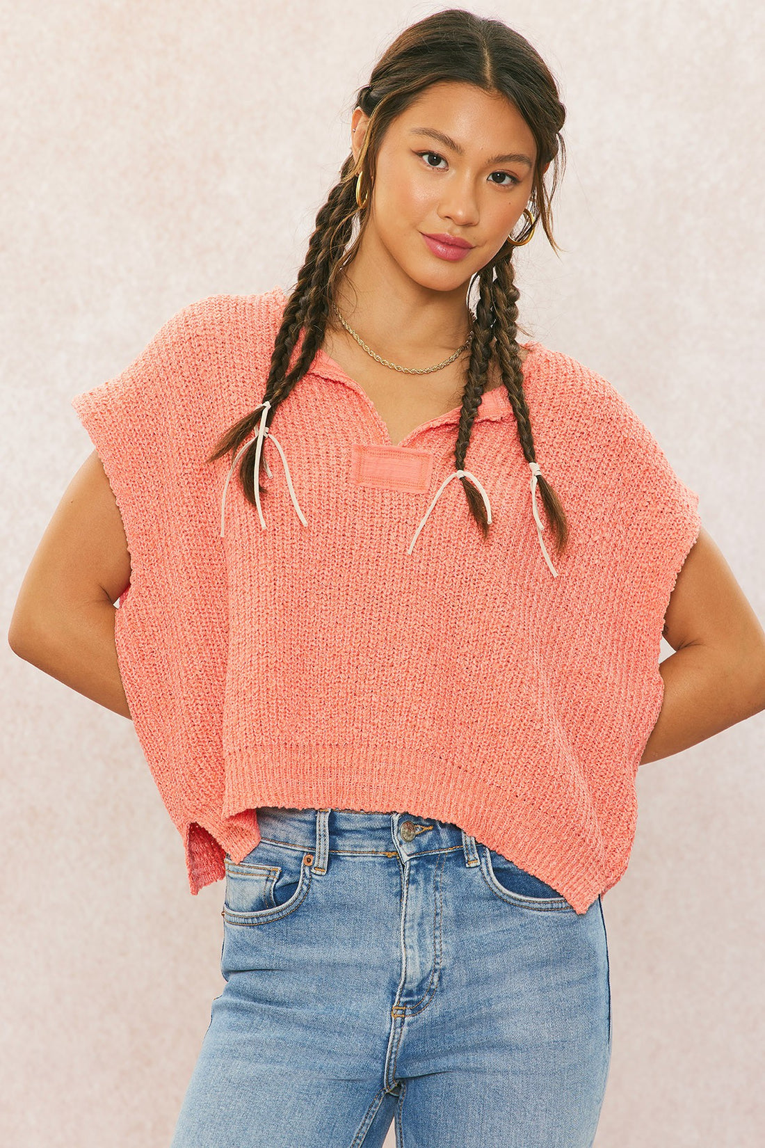 Coral Sleeveless Sweater