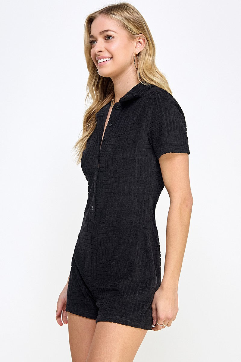 Black Terry Textured Romper