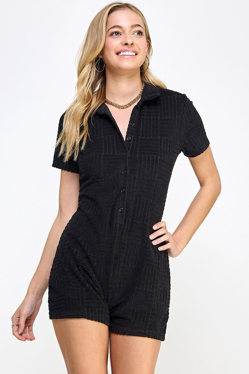 Black Terry Textured Romper