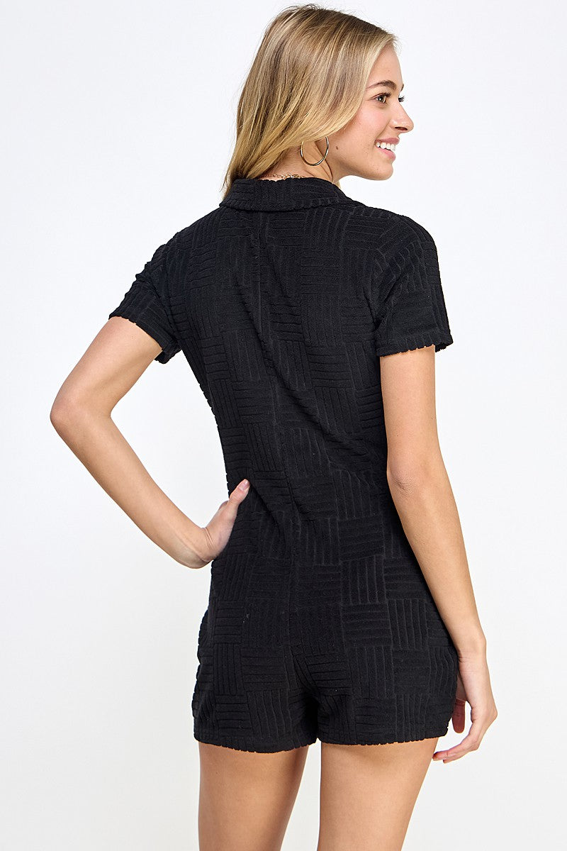 Black Terry Textured Romper