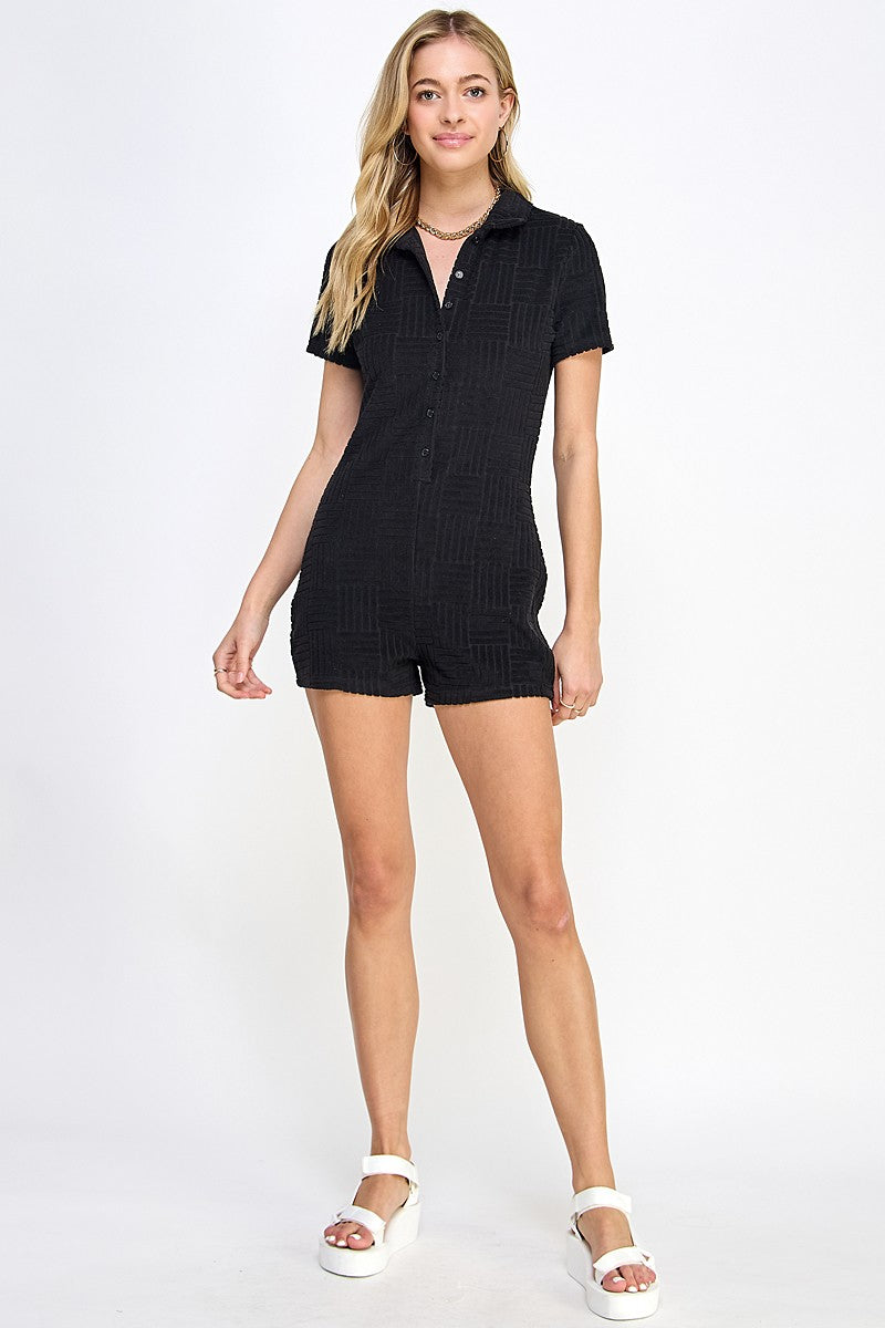 Black Terry Textured Romper