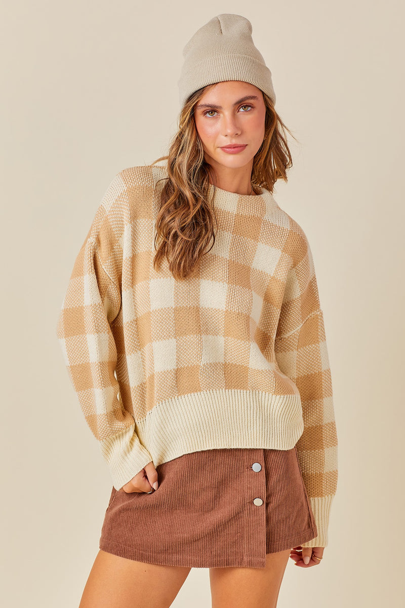 Taupe Checkered Sweater
