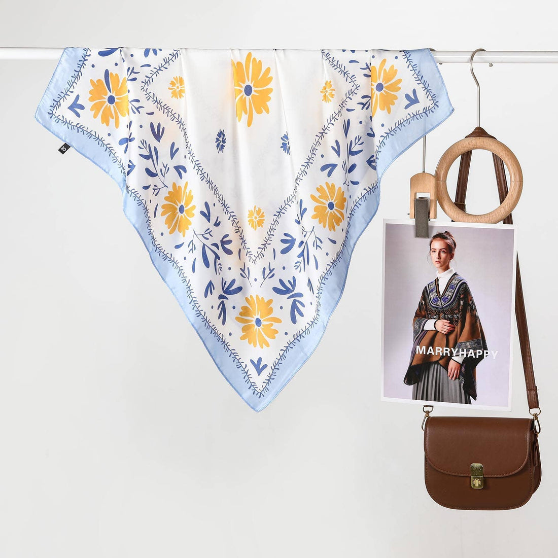 Floral Print Silk-Finish Bandana Scarf | 40SC719: Blue