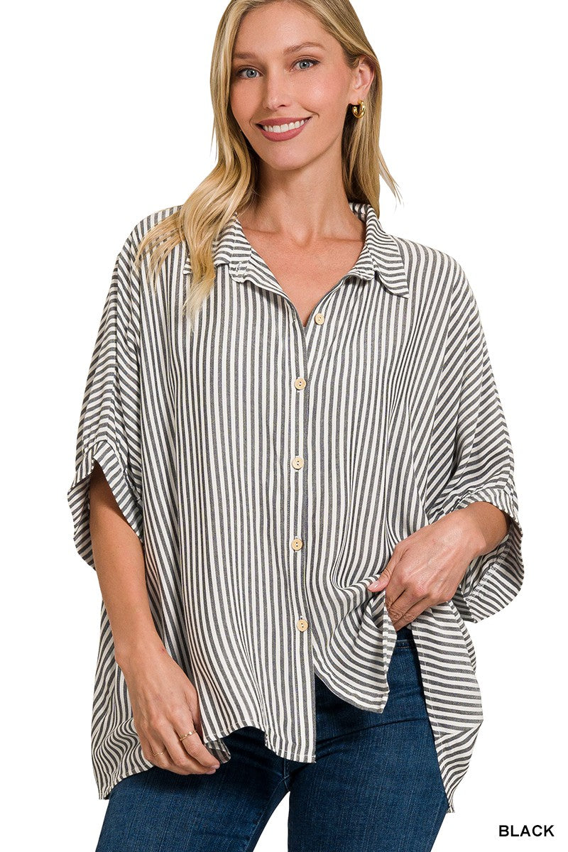 Oversized Striped Top - black