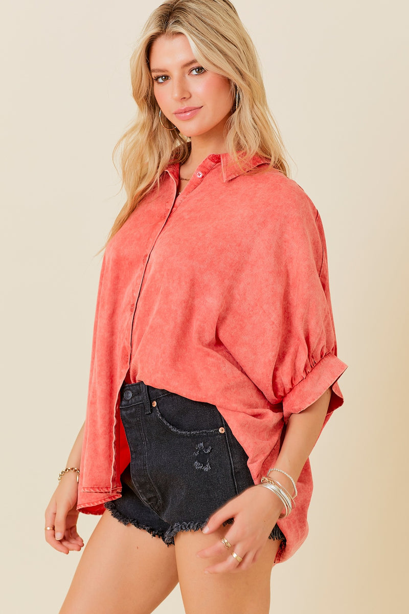 Oversized Washed Red Top