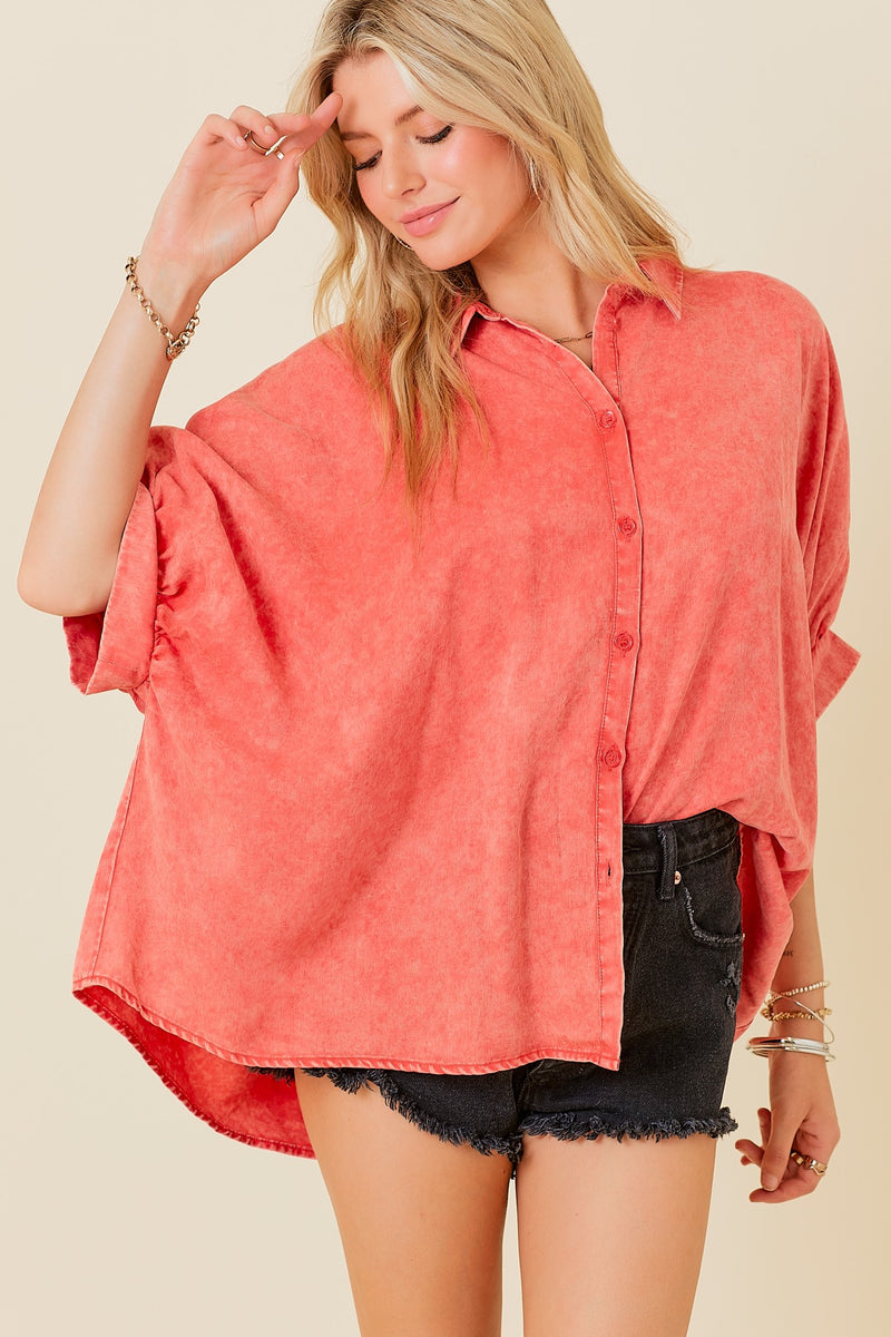 Oversized Washed Red Top