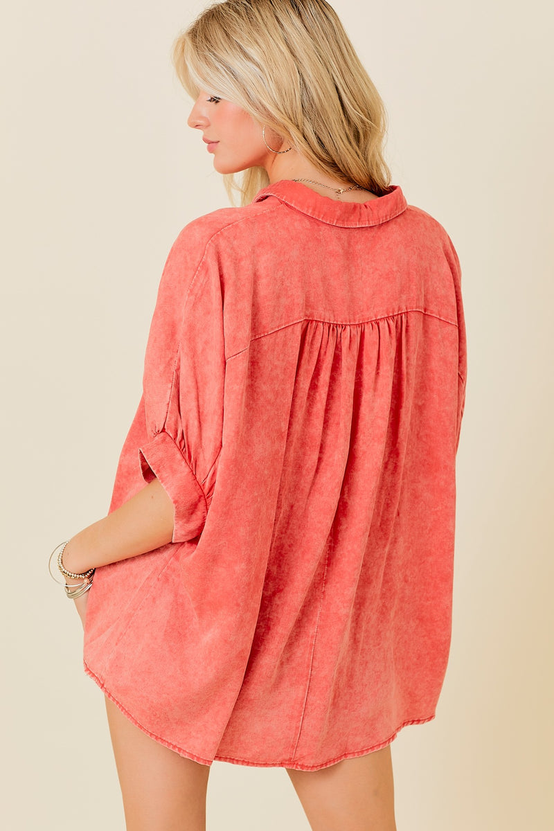 Oversized Washed Red Top