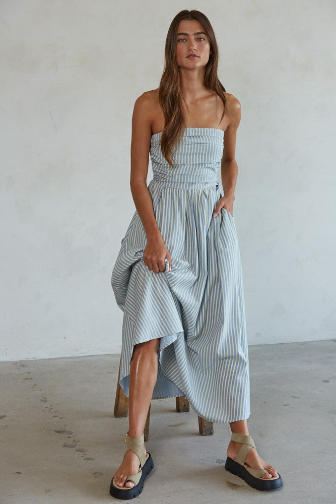 Dusty Blue Striped Dress