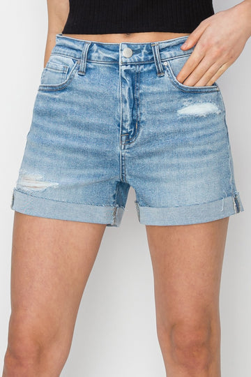 Cuffed Light Denim Shorts