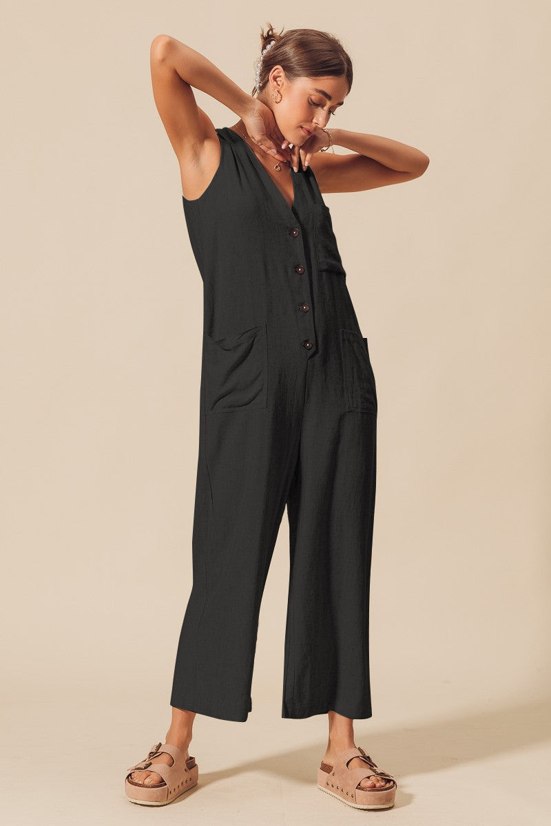 Black Button Down Jumpsuit