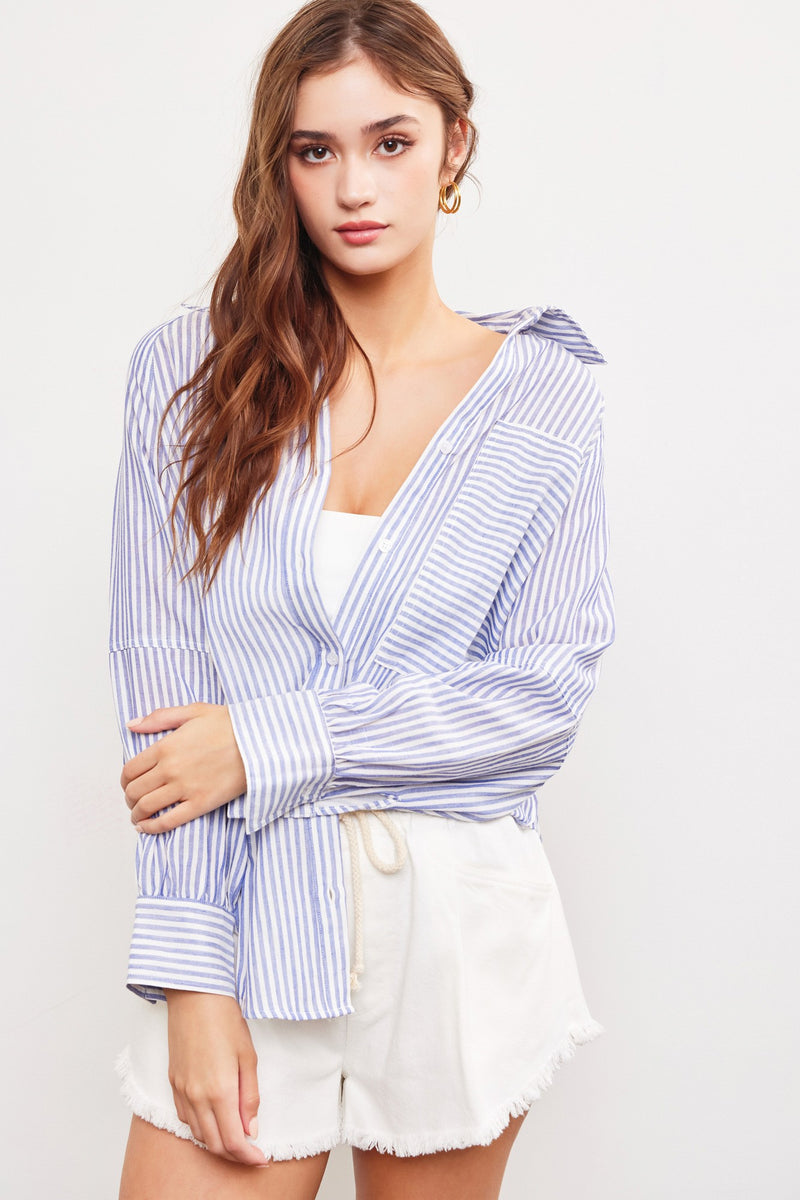 Denim Blue Striped Button Up