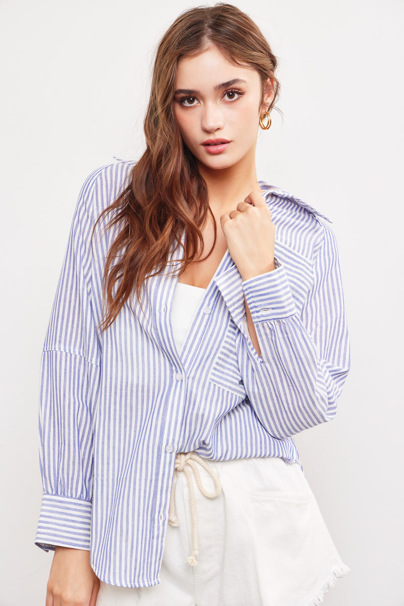 Denim Blue Striped Button Up